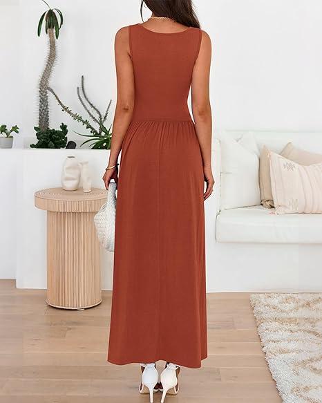 👑Hot Sale 49% OFF💃Women's Solid Color Sleeveless Waist Pleated Design Dress with Pockets