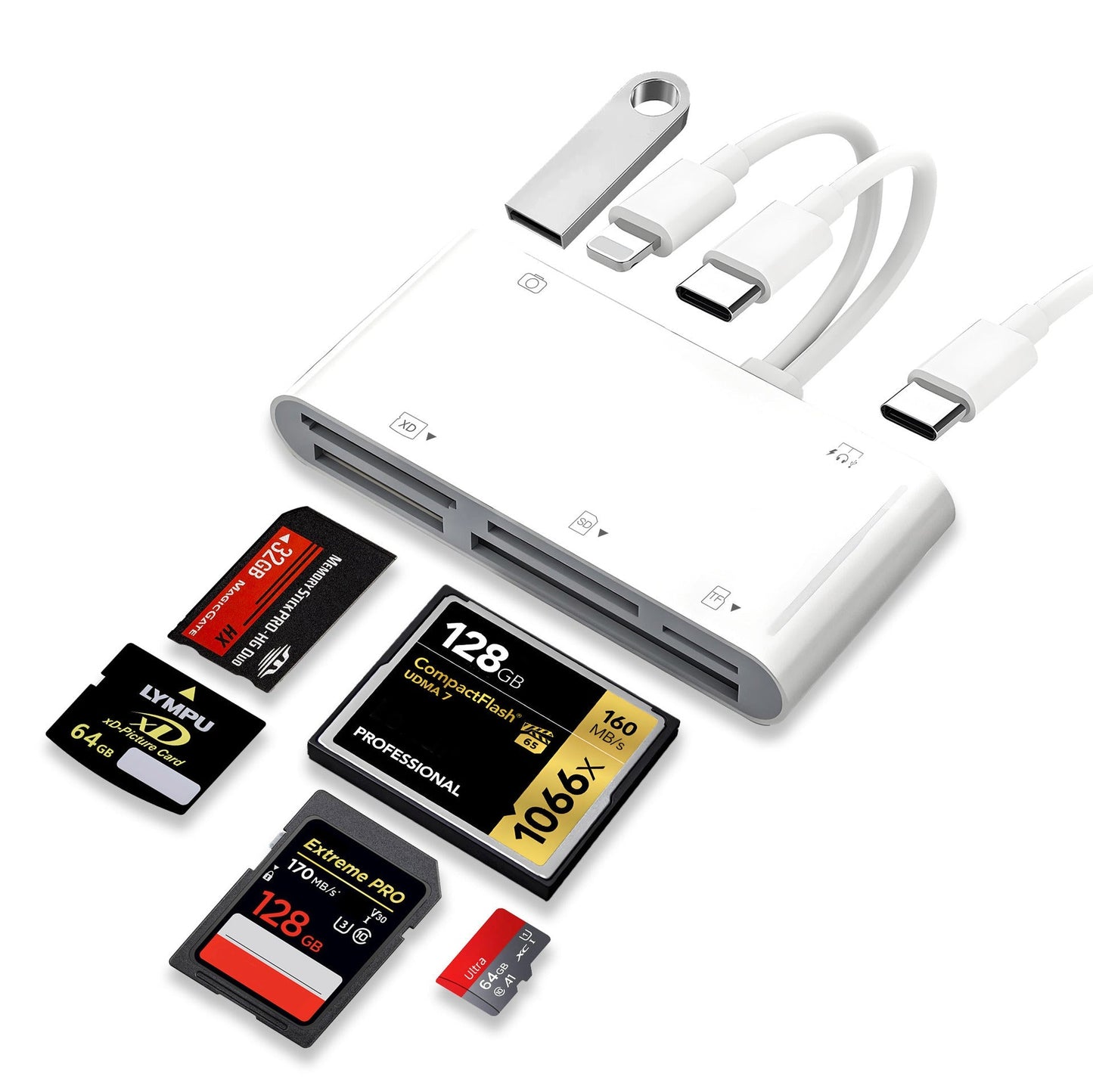 🔌 49% OFF NOW! 📱5-in-1 SD Card Reader for iPhone,iPad,Android – Dual USB-C & Lightning Adapter, Supports SD/MicroSD/USB 3.0, Fast Transfer, Plug & Play, No App Needed