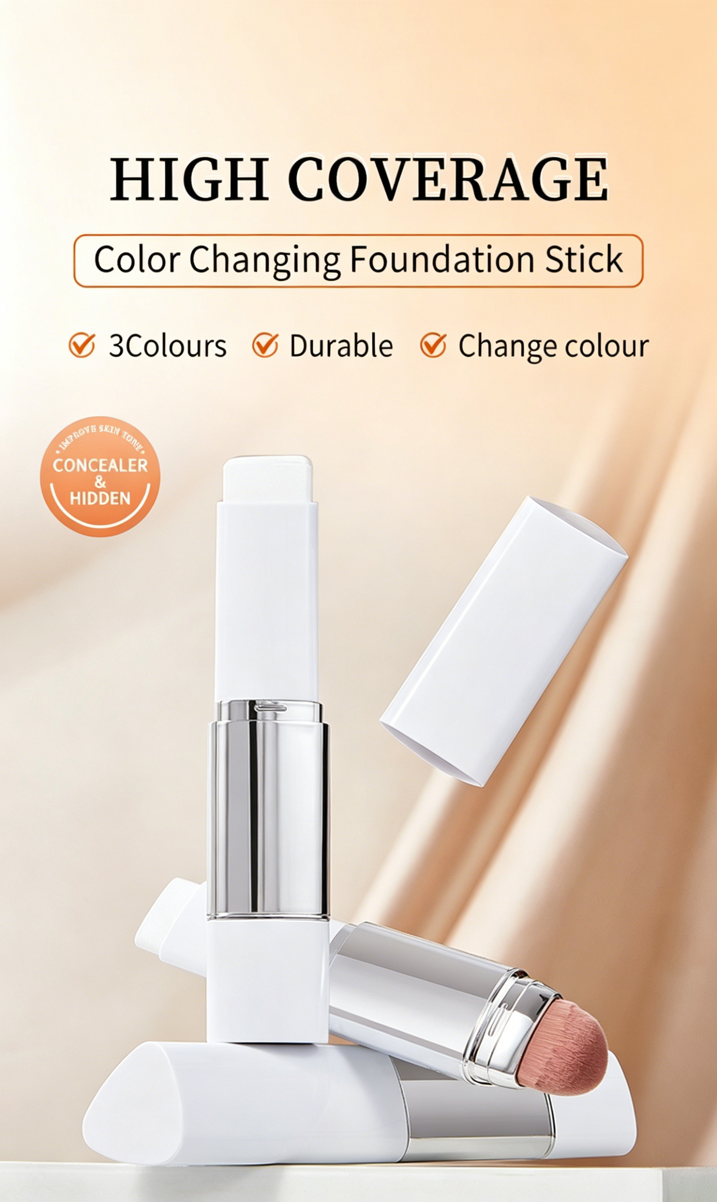🎉BUY 1 GET 1 FREE🎉[OFFICIAL PRODUCT] BLANC Cover Cream Stick V w/ Detachable Brush - Korean Skin Care Color-Changing Foundation Stick with Collagen Capsules (0.45 oz)