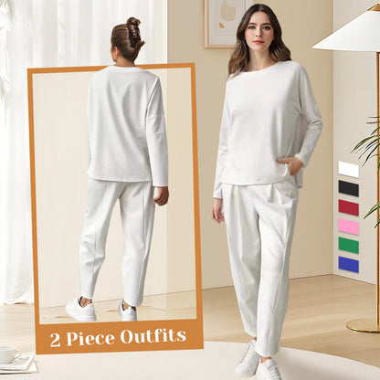 Round-Neck Long-Sleeved Top ＆ Pants 2-Piece Set | Wrinkle-Free & Breathable |
