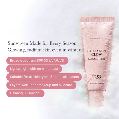 🌸Collagen Sunscreen 🌸| SPF 50 Broad Spectrum Face Sunscreen | Lightweight, Non-Sticky, Hydrating Formula | No White Cast or Residue | Peptide, Cica for Soothing & Natural Glow