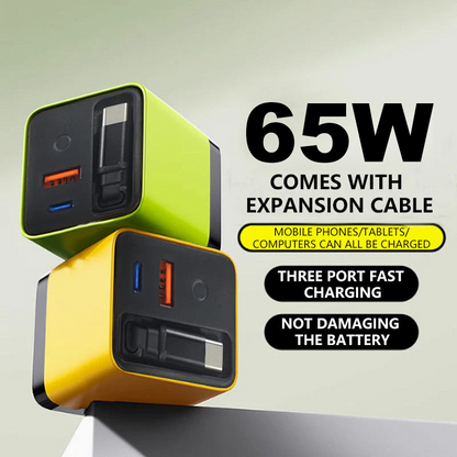 🔌50% OFF NOW! 65W Fast Charging Phone Charger Block with Retractable 80cm Type‑C Cable‑3‑Port Multi‑Device Wall Charger, Safe Quick Charge for Phones, Tablets & Laptops