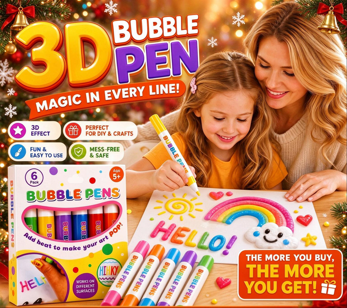 ❄️🎁Christmas Promotion✨ BUY 1 GET 1 FREE !  🔮Magic Pen – Draw 3D with one stroke!🎄 DIY Bubble Popcorn Drawing Pens 🔥