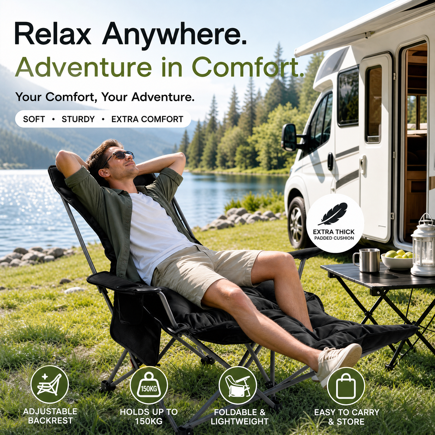 Heavy-Duty Reclining Chair – Foldable, All-Terrain Relaxation
