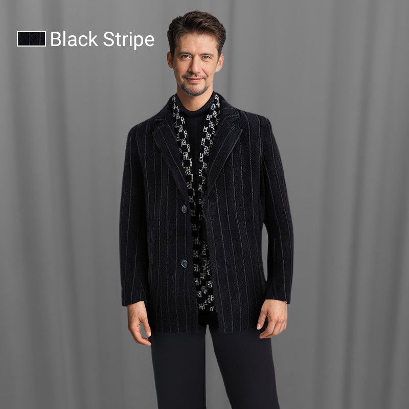 Men’s Stylish Notched Lapel Winter Tweed Jacket with White Duck Down Lining