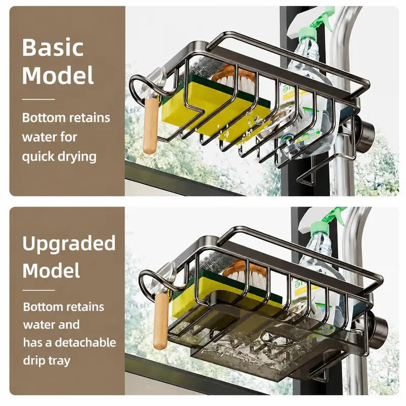 🧽🚰Faucet‑Mounted Sink‑Sponge‑Holder | Tool‑Free Install, Removable‑Drip‑Tray & Side‑Hook🏠