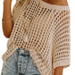 💥This Week's Special Price-50% OFF⏳Womens Summer Scoop Neck ShortSleeve Sweater Casual Crochet Hollow Out Knit Top