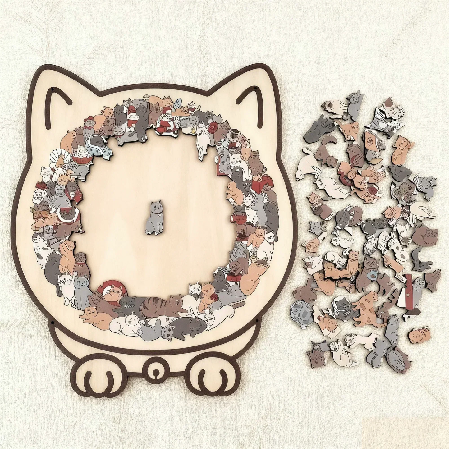 🎁Christmas Sale 49% OFF🎅135-Piece Morandi-Colored Cat Shaped Wooden Jigsaw Puzzle