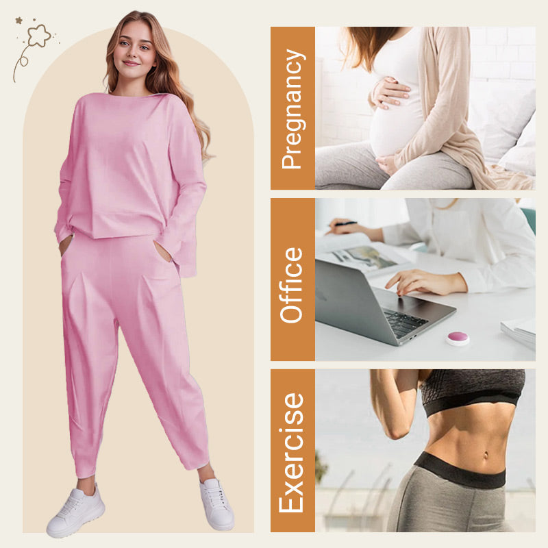Round-Neck Long-Sleeved Top ＆ Pants 2-Piece Set | Wrinkle-Free & Breathable |