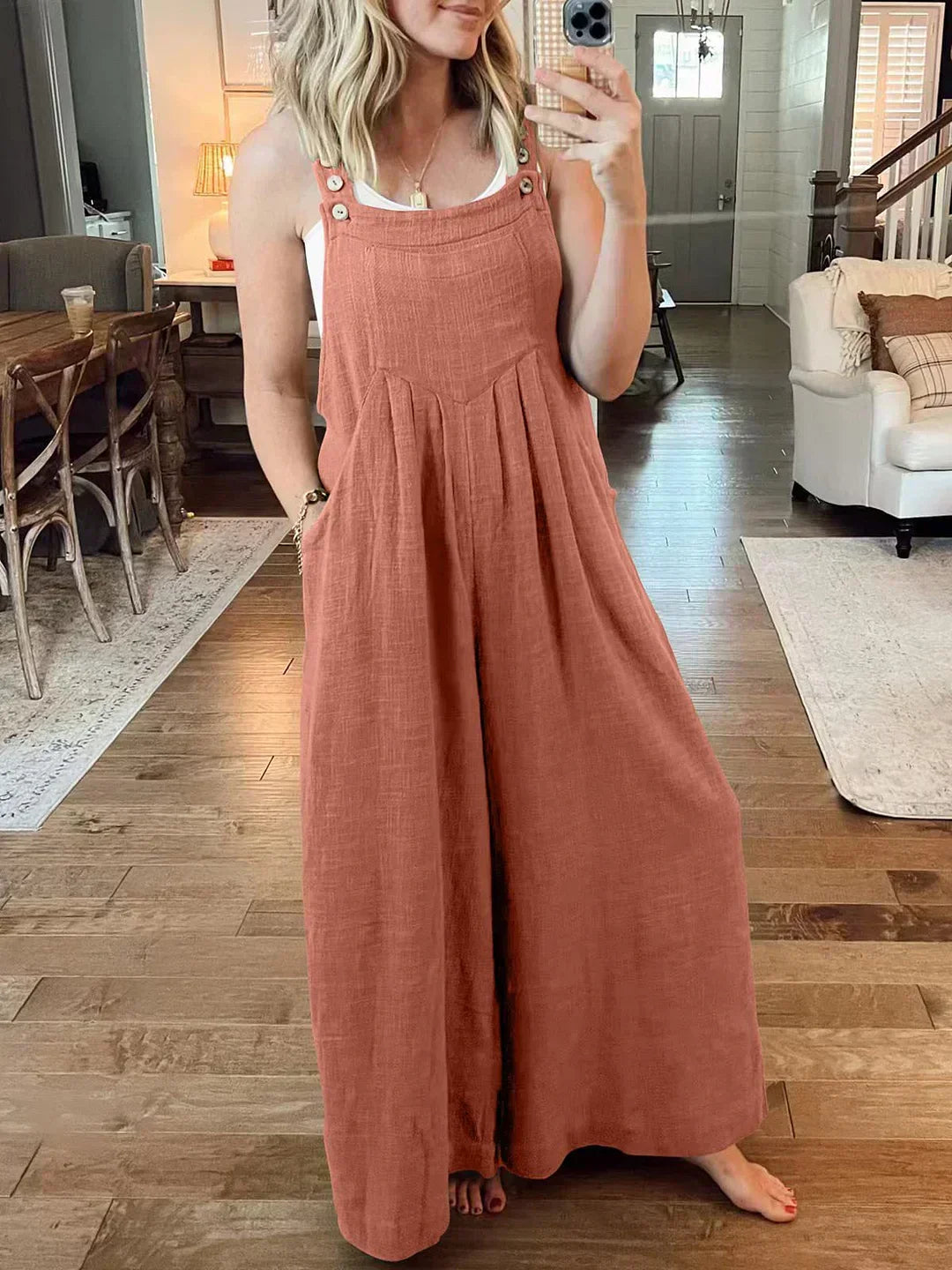 💝Women's sleeveless wide leg jumpsuit with pockets