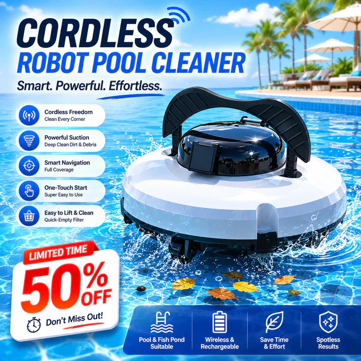 🤖 Hot Sale ＆ 50％ Off 🔥 Cordless Pool Cleaning Robot – Smart navigation, powerful suction & one‑touch start. Easy‑empty filter basket. Your sparkling pool awaits! ✨🏊