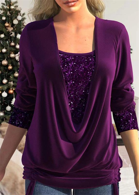 💜LAST DAY PROMOTION - 50% OFF💜Sequin Loose Smocked Fake Two-Piece Top