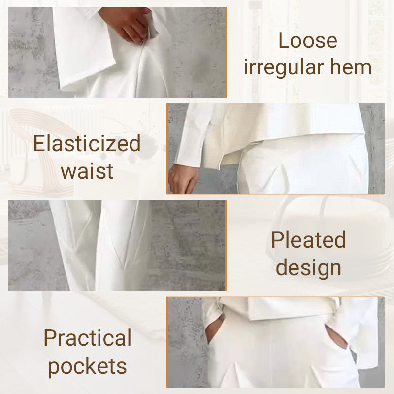 Round-Neck Long-Sleeved Top ＆ Pants 2-Piece Set | Wrinkle-Free & Breathable |