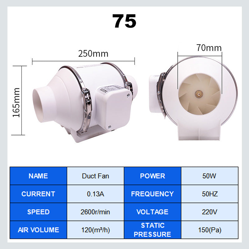 💨50% OFF NOW! Pressurized Inline Duct Fan, High‑Speed Ventilation Exhaust Fan, Quiet Duct Booster Fan for Kitchen Smoke Removal, Grow Tent, Bathroom Ventilation