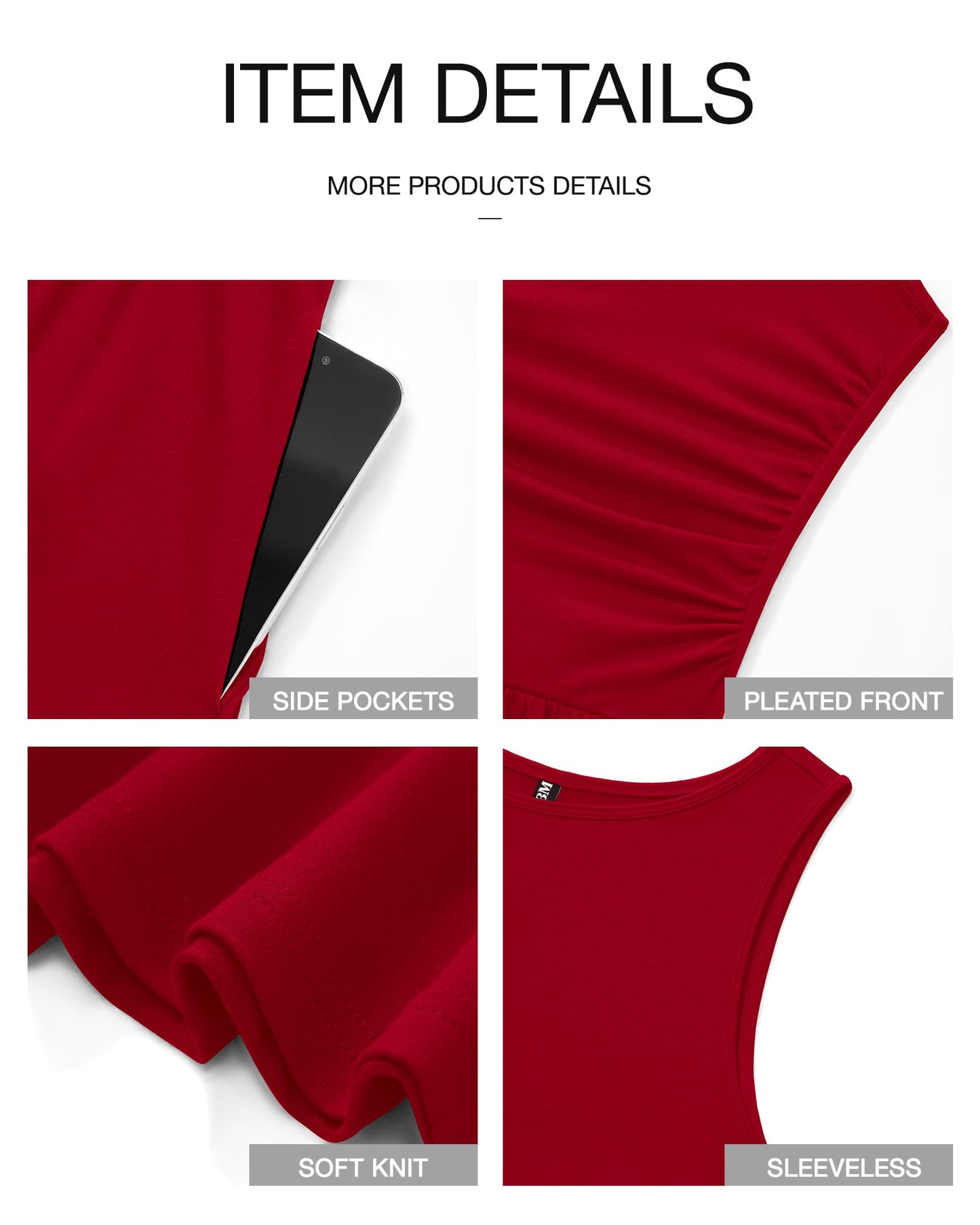 👑Hot Sale 49% OFF💃Women's Solid Color Sleeveless Waist Pleated Design Dress with Pockets