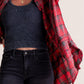 Women's Mineral Washed Button Down Plaid Shirt
