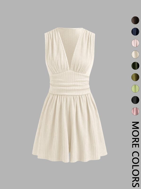👗 LIMITED-TIME 50% OFF! 💐Women's Sleeveless V-Neck Ruched Waist Romper🏖️
