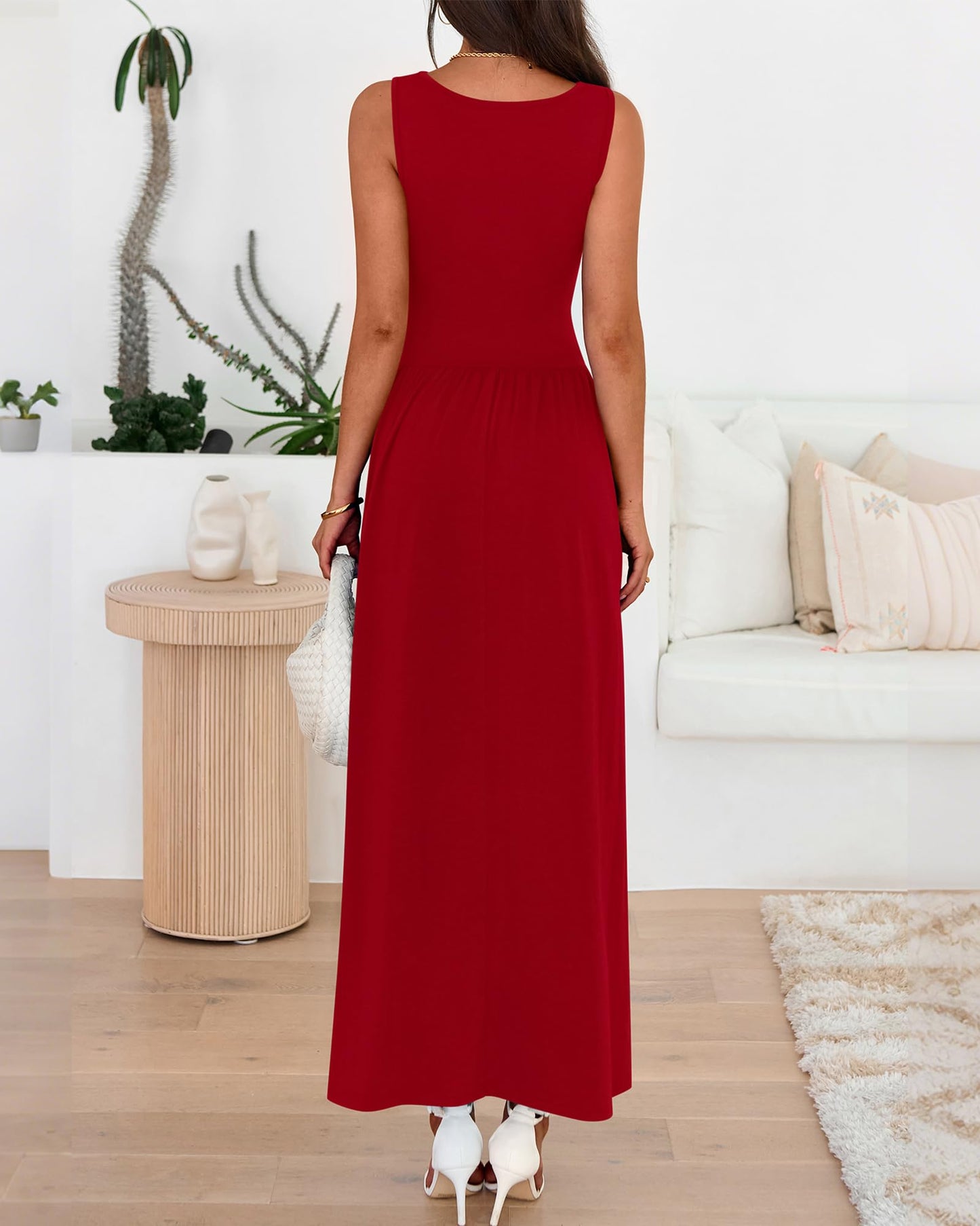 👑Hot Sale 49% OFF💃Women's Solid Color Sleeveless Waist Pleated Design Dress with Pockets