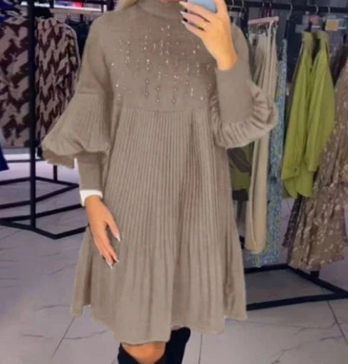🎁💓2025 New Design 50% OFF🍁Women's Plus Size Lantern Sleeve Stand Collar Dress