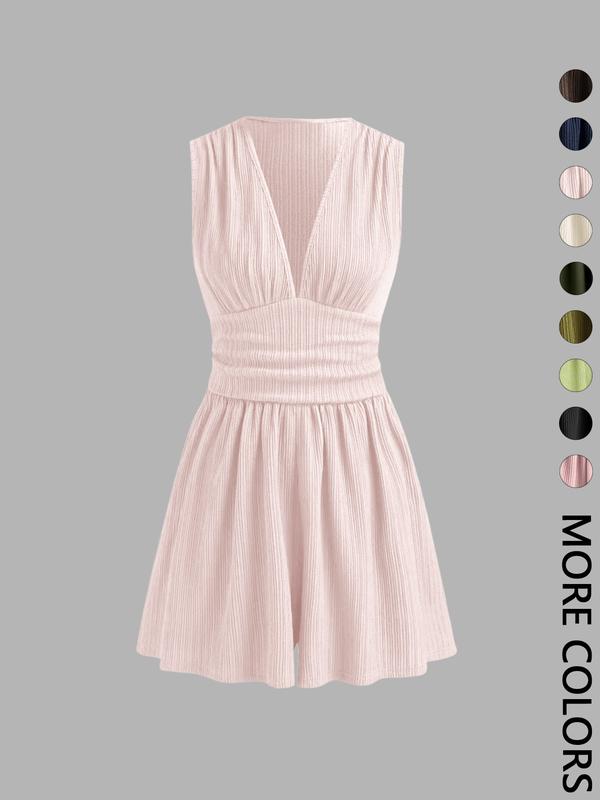 👗 LIMITED-TIME 50% OFF! 💐Women's Sleeveless V-Neck Ruched Waist Romper🏖️