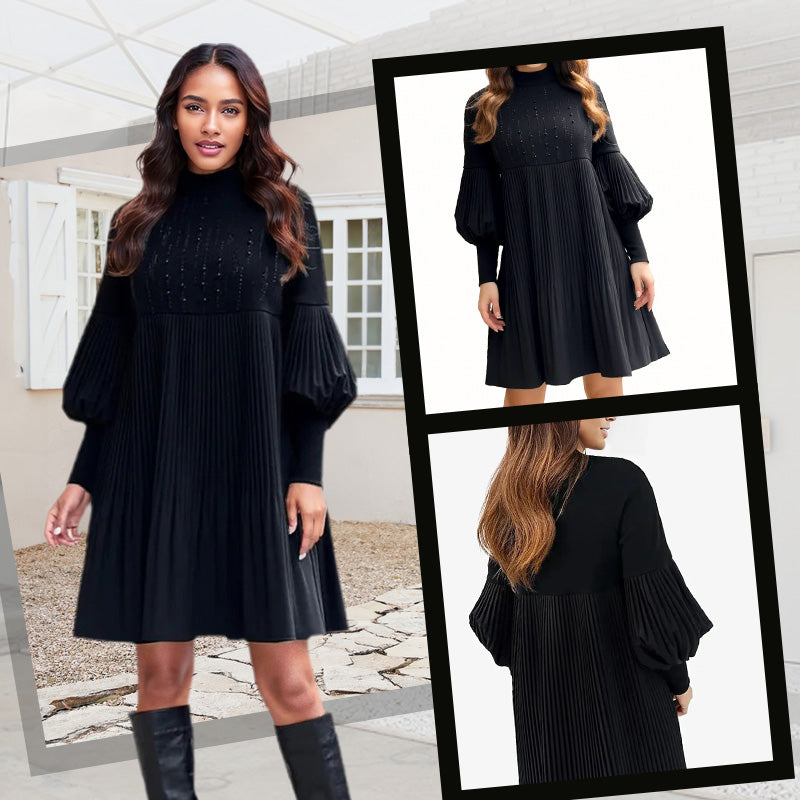 🎁💓2025 New Design 50% OFF🍁Women's Plus Size Lantern Sleeve Stand Collar Dress