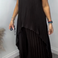 Laney Pleated Short Sleeve Irregular Midi Top and Elastic Waist Wide Leg Pants Set