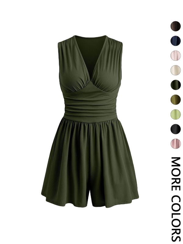 👗 LIMITED-TIME 50% OFF! 💐Women's Sleeveless V-Neck Ruched Waist Romper🏖️