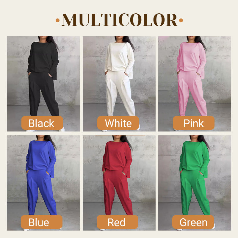 Round-Neck Long-Sleeved Top ＆ Pants 2-Piece Set | Wrinkle-Free & Breathable |