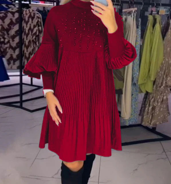 🎁💓2025 New Design 50% OFF🍁Women's Plus Size Lantern Sleeve Stand Collar Dress