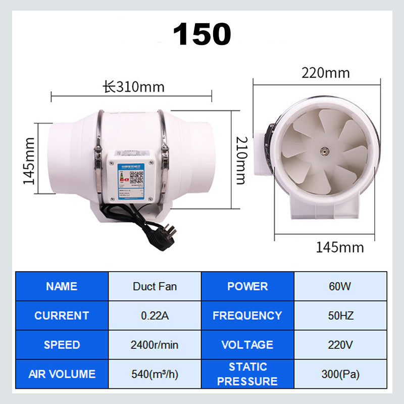 💨50% OFF NOW! Pressurized Inline Duct Fan, High‑Speed Ventilation Exhaust Fan, Quiet Duct Booster Fan for Kitchen Smoke Removal, Grow Tent, Bathroom Ventilation