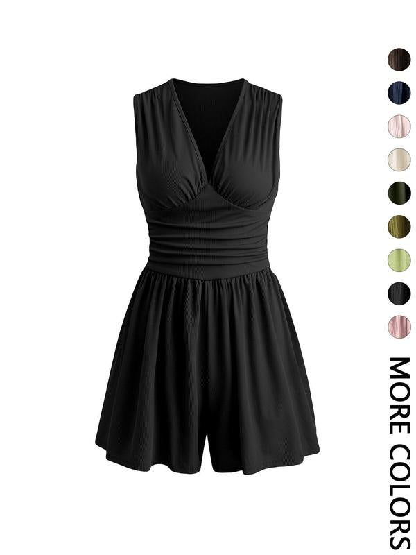 👗 LIMITED-TIME 50% OFF! 💐Women's Sleeveless V-Neck Ruched Waist Romper🏖️