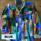 Unisex Simple Rainbow Color Plaid Vintage Printed Lapel Long Sleeve Pocket Shirt