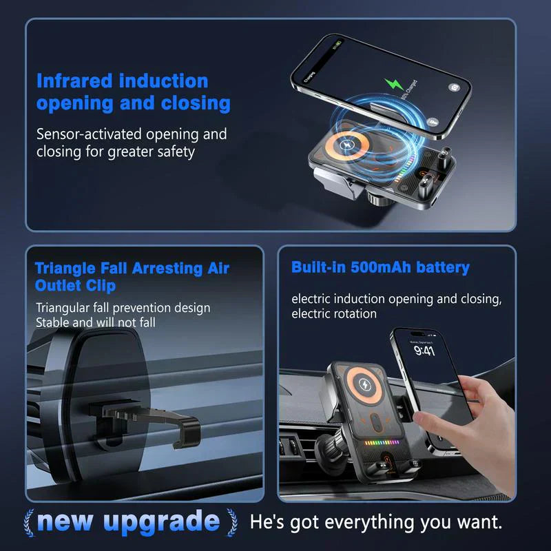 🚗 50% OFF FLASH SALE ! ⚡ Smart 2-in-1 Car Rotating Phone Holder & Wireless Charger – 360° Rotation, Fast Wireless Charging, Stable Anti-Shake 📱