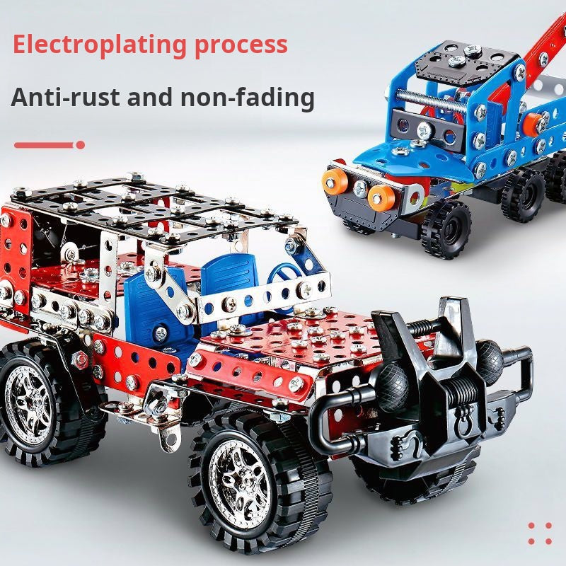 🔥2025 New Children's Educational Building Block Metal Assembly Toy ··Car/Construction Vehicle Assembly Screw and Nut Disassembly Model