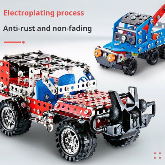 🔥2025 New Children's Educational Building Block Metal Assembly Toy ··Car/Construction Vehicle Assembly Screw and Nut Disassembly Model