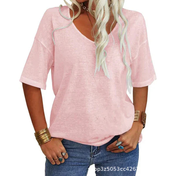 🎀Hot Sale -40% Off👚Women's Solid Color V-Neck T-shirt