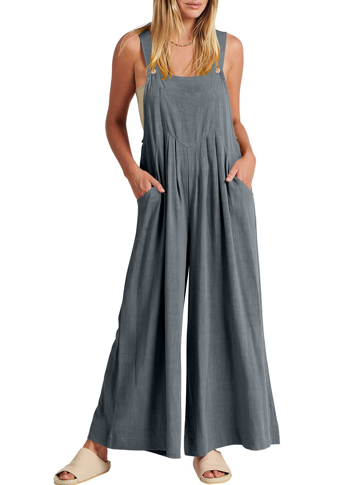 💝Women's sleeveless wide leg jumpsuit with pockets
