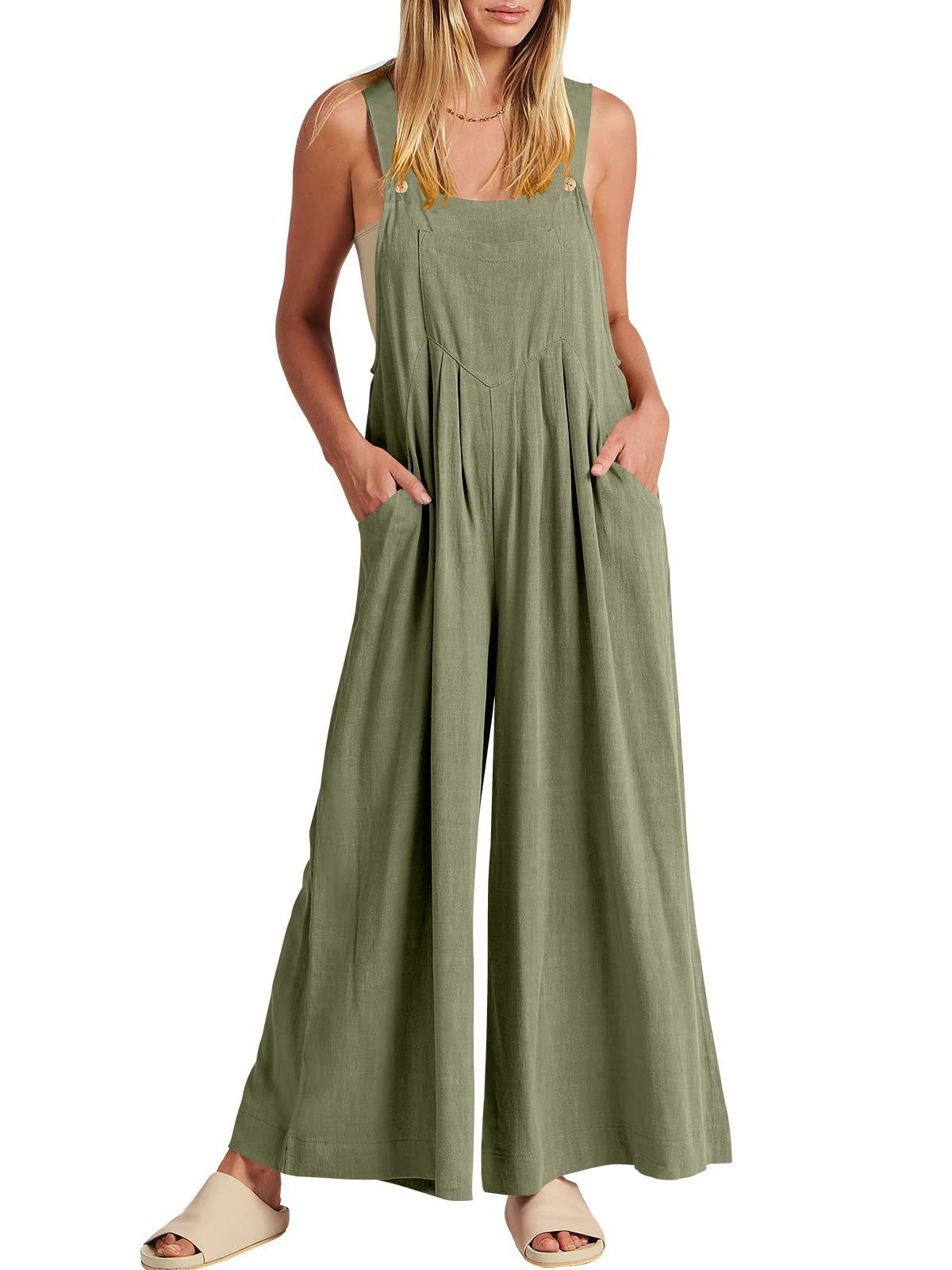 💝Women's sleeveless wide leg jumpsuit with pockets