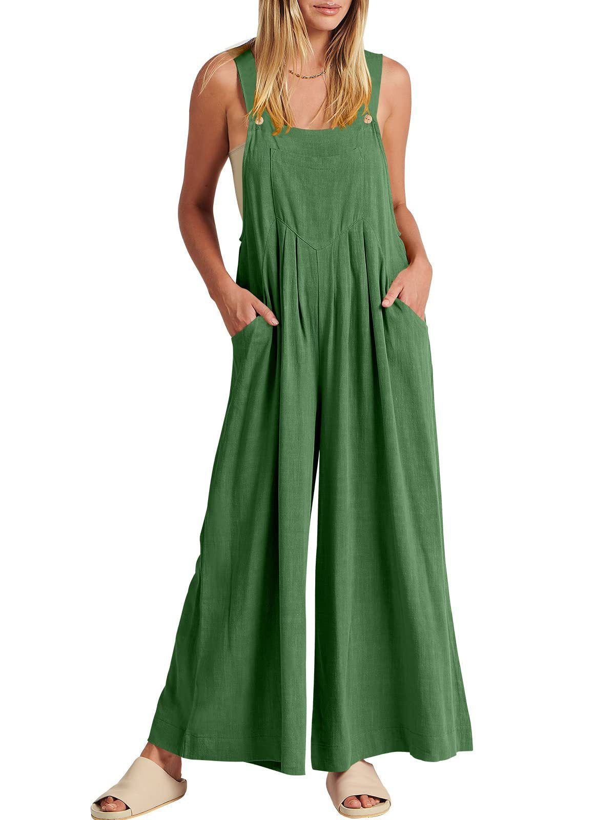 💝Women's sleeveless wide leg jumpsuit with pockets