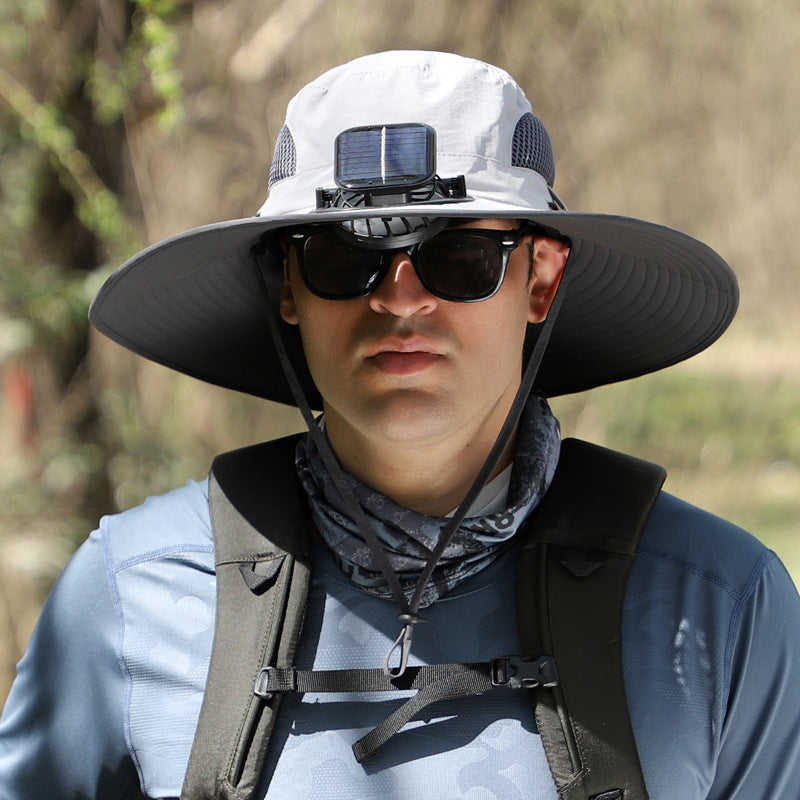Men’s Sunscreen Fisherman Hat with 2 Detachable Solar Fans