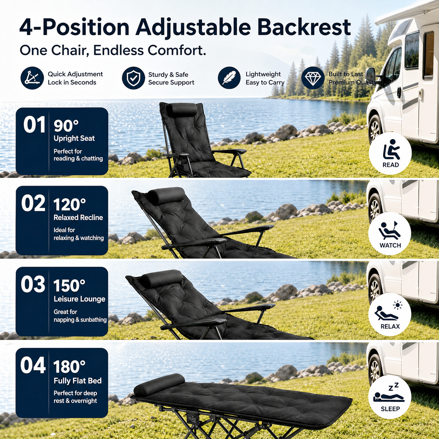 Heavy-Duty Reclining Chair – Foldable, All-Terrain Relaxation