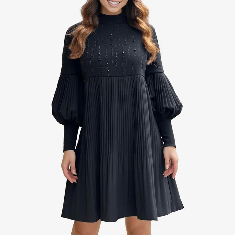 🎁💓2025 New Design 50% OFF🍁Women's Plus Size Lantern Sleeve Stand Collar Dress