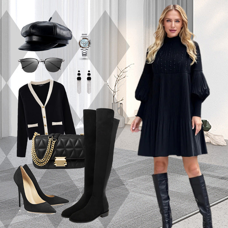 🎁💓2025 New Design 50% OFF🍁Women's Plus Size Lantern Sleeve Stand Collar Dress