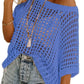 💥This Week's Special Price-50% OFF⏳Womens Summer Scoop Neck ShortSleeve Sweater Casual Crochet Hollow Out Knit Top