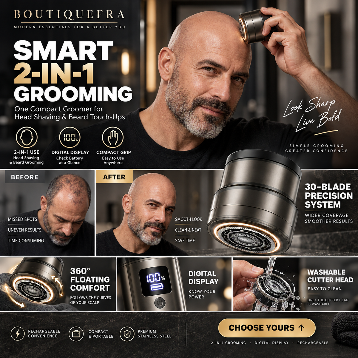 🎉 Hot Sale — Over 14,000 Sold! ⚡🔥 2-in-1 Smart Electric Bald Head Shaver and Beard Trimmer with Digital Display