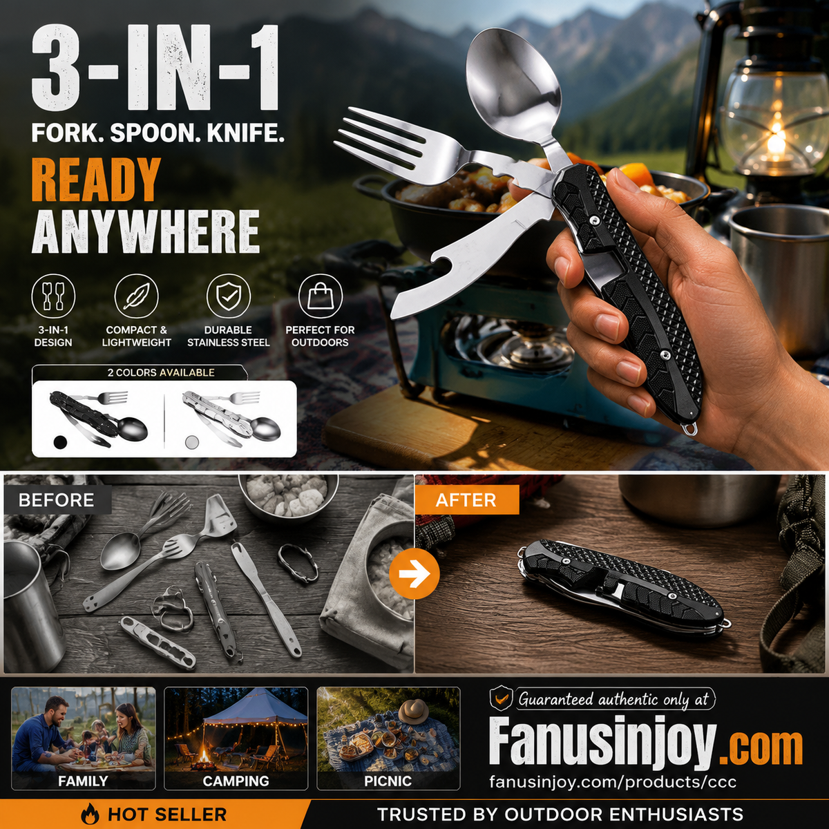 🏆 Last Day Special Price £8.99! 🍴Must-have for outdoor trips 🥄4-In-1 Outdoor Folding Multifunctional Tableware