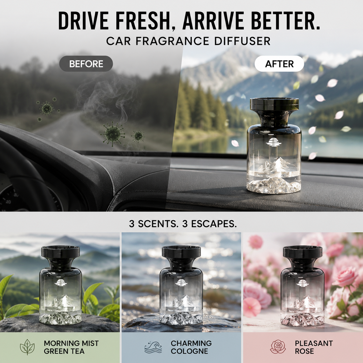 🥳2026 HOT SALE🥳🌿 50% OFF!🚗 110ml Long-Lasting Car Air Freshener – Natural plant extracts, eliminates smoke & pet odours. Weeks of freshness. Mountain design. Breath easy! 💨✨