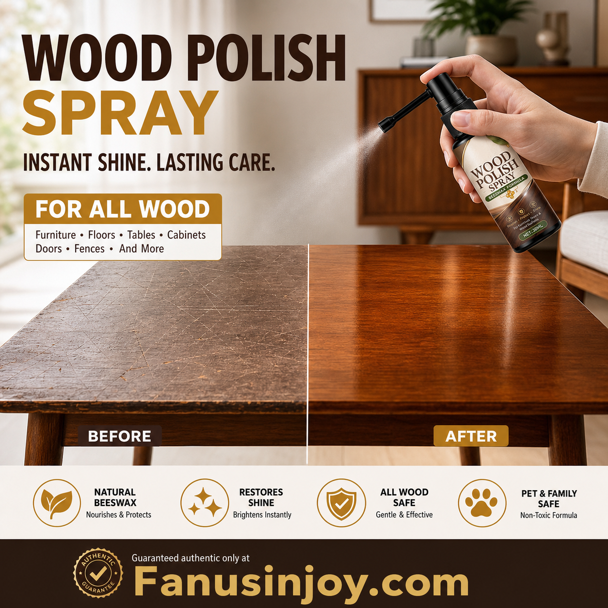 🔥Limited time 50% off！✨️Refresh your wooden furniture！Natural Beeswax Wood Polish Spray