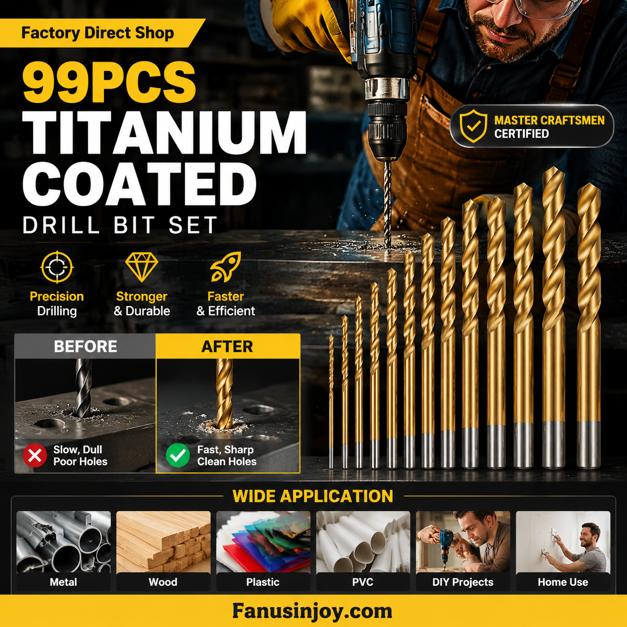 Factory Outlet-99pcs Titanium Coated Drill Bit Set