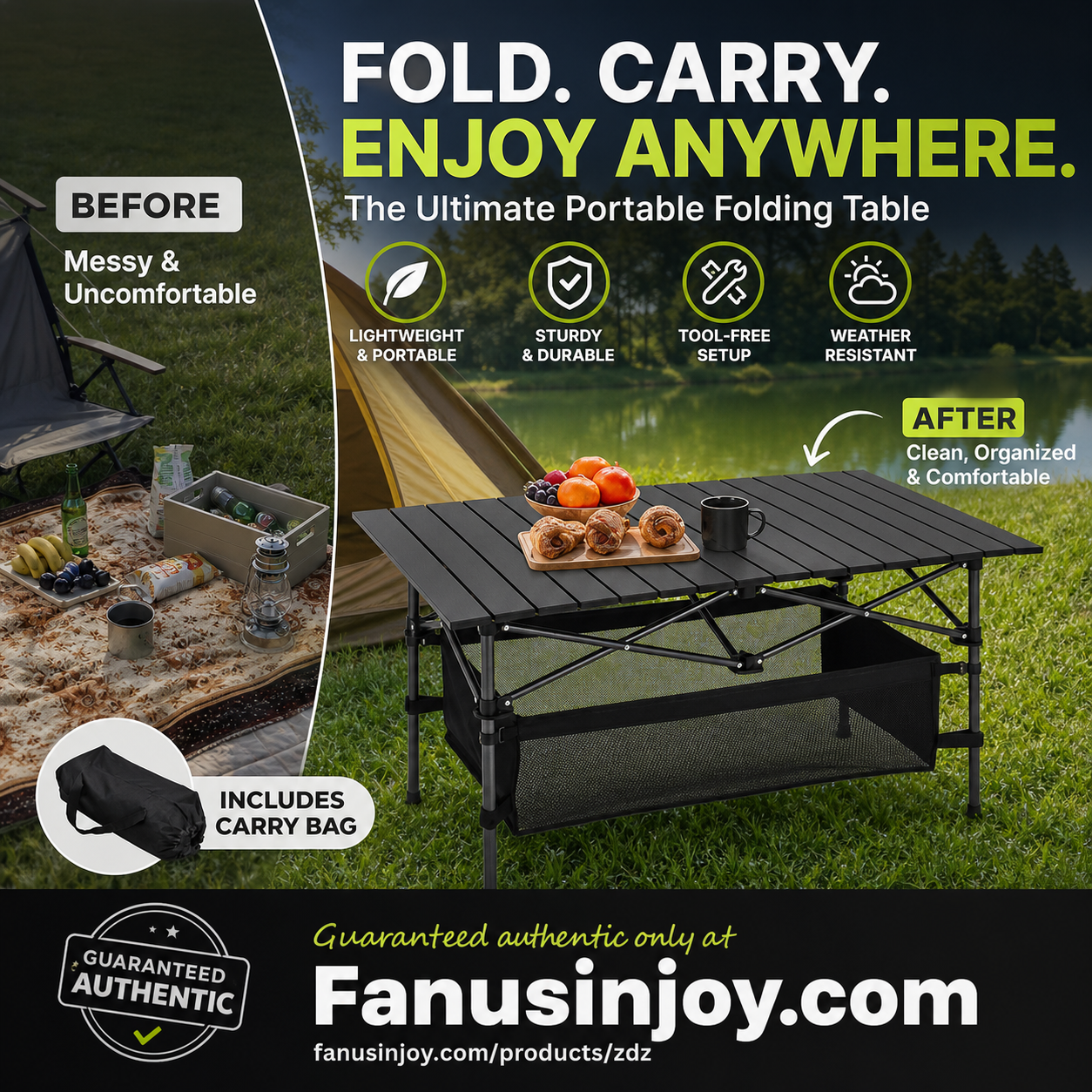 🎉Limited time 50% off！⛺Your perfect outdoor companion！Portable Folding Camping Table with Storage Bag